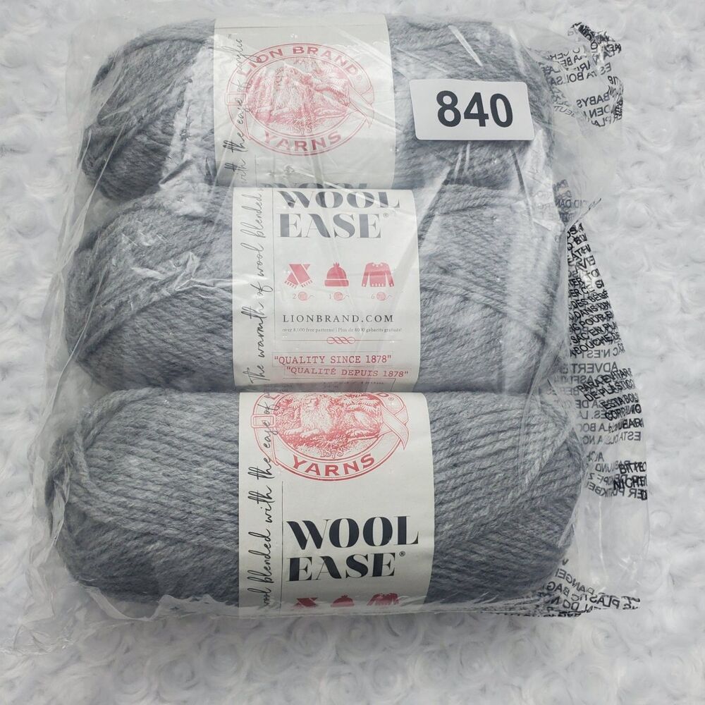 Lion Brand -Ease Yarn Skeins Grey Heather 151 Worsted Medium 4 3 oz 85 g weight